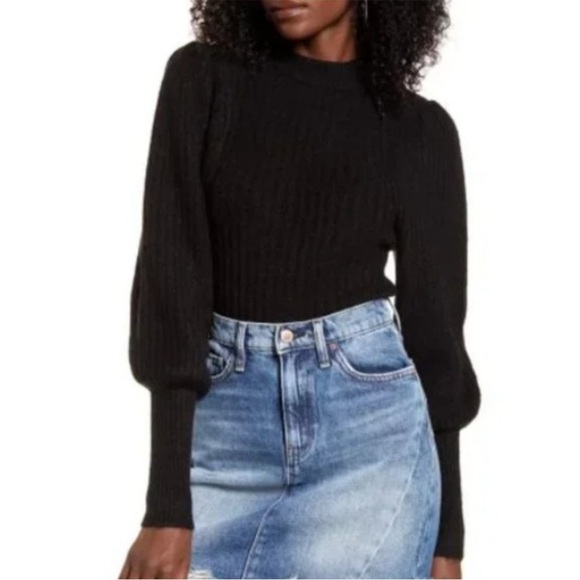 Leith Crewneck Balloon Sleeve Sweater Black XS - Picture 1 of 13